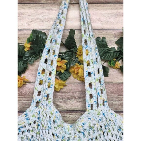 Handmade Crochet Shoulder Bag Purse Satchel Variegated Blue Green Hippie Boho - Picture 3 of 5